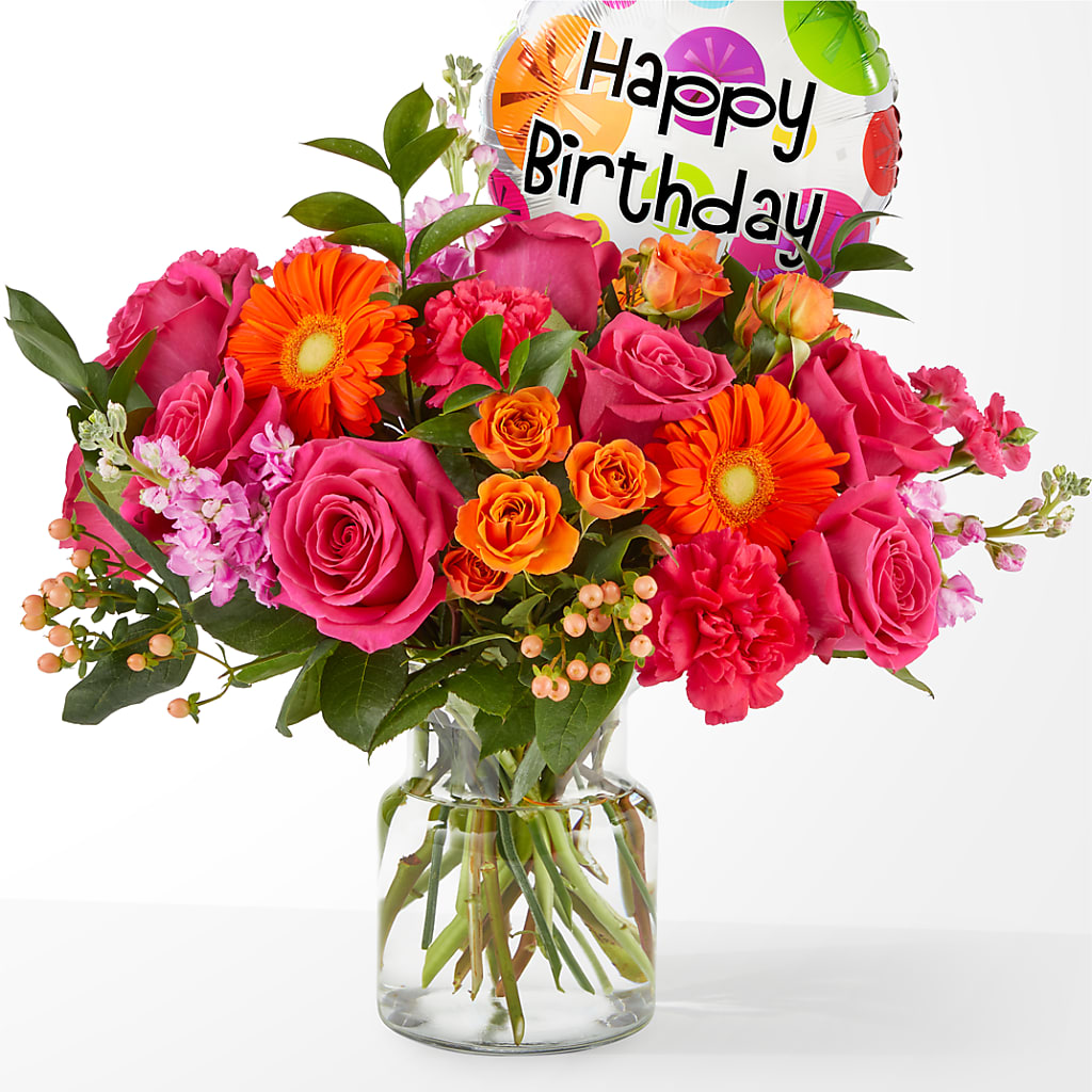 Fiesta Bouquet with Birthday Balloon – Ridge Florist Inc, Sebring FL