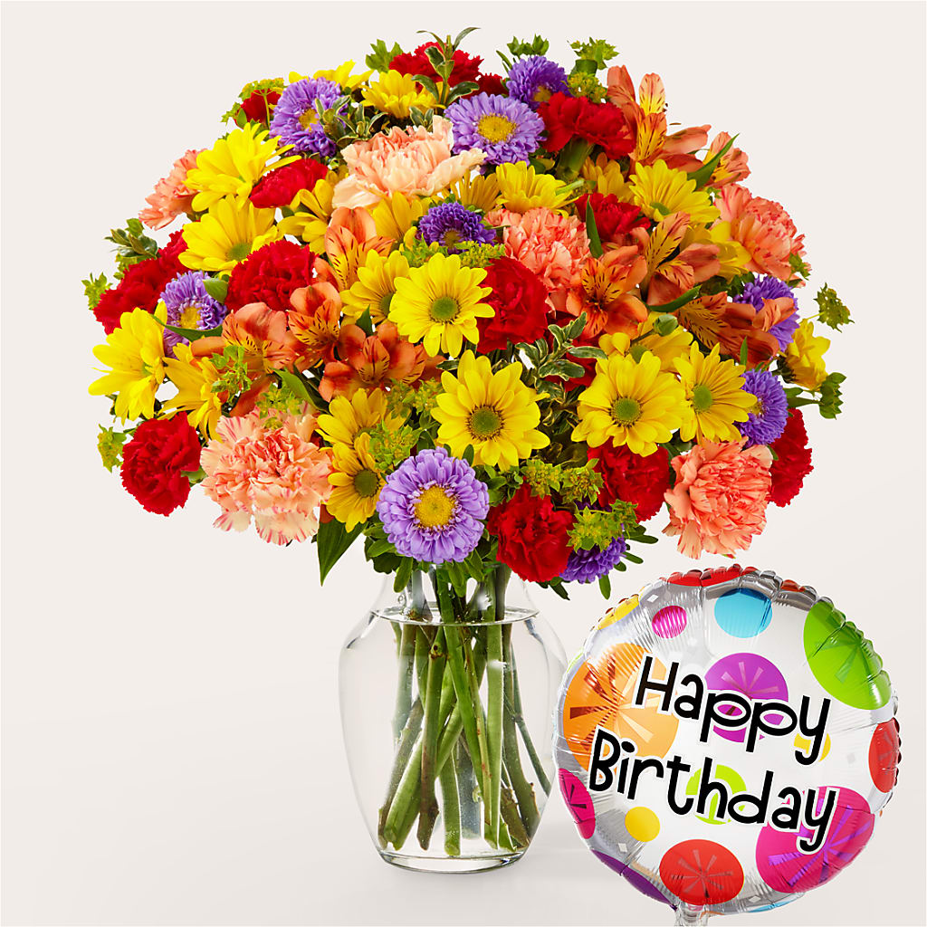 Kaleidoscope Bouquet with Birthday Balloon – Ridge Florist Inc, Sebring FL