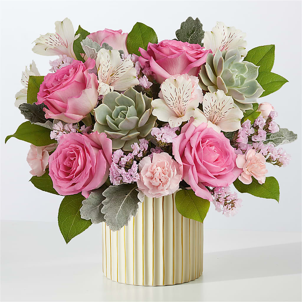 Dusty Rose Bouquet with Ivory Vase – Ridge Florist Inc, Sebring FL