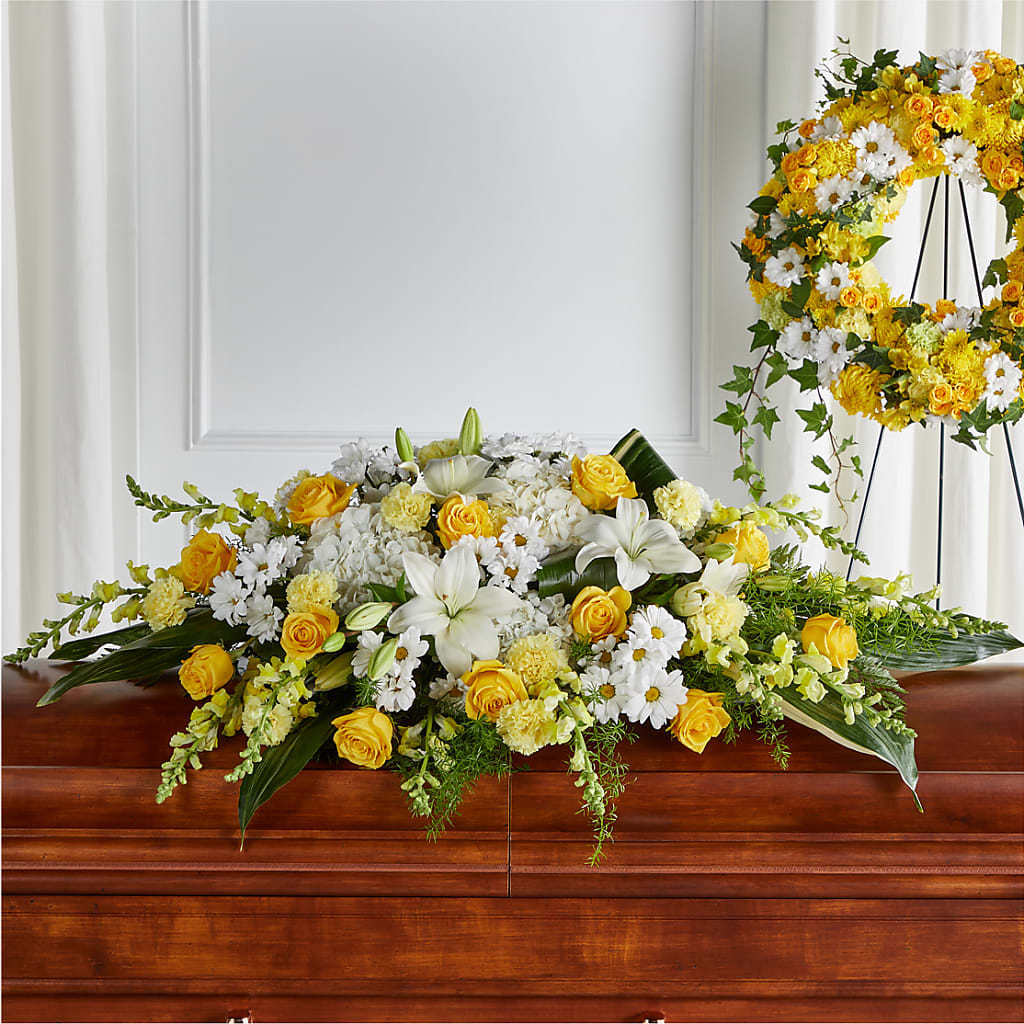 Golden Harmony Casket Spray – Ridge Florist Inc, Sebring FL