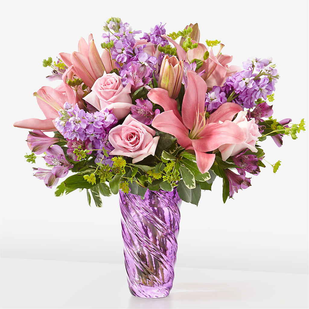 Precious Petals Bouquet with Luxe Swirl Vase – Ridge Florist Inc, Sebring FL
