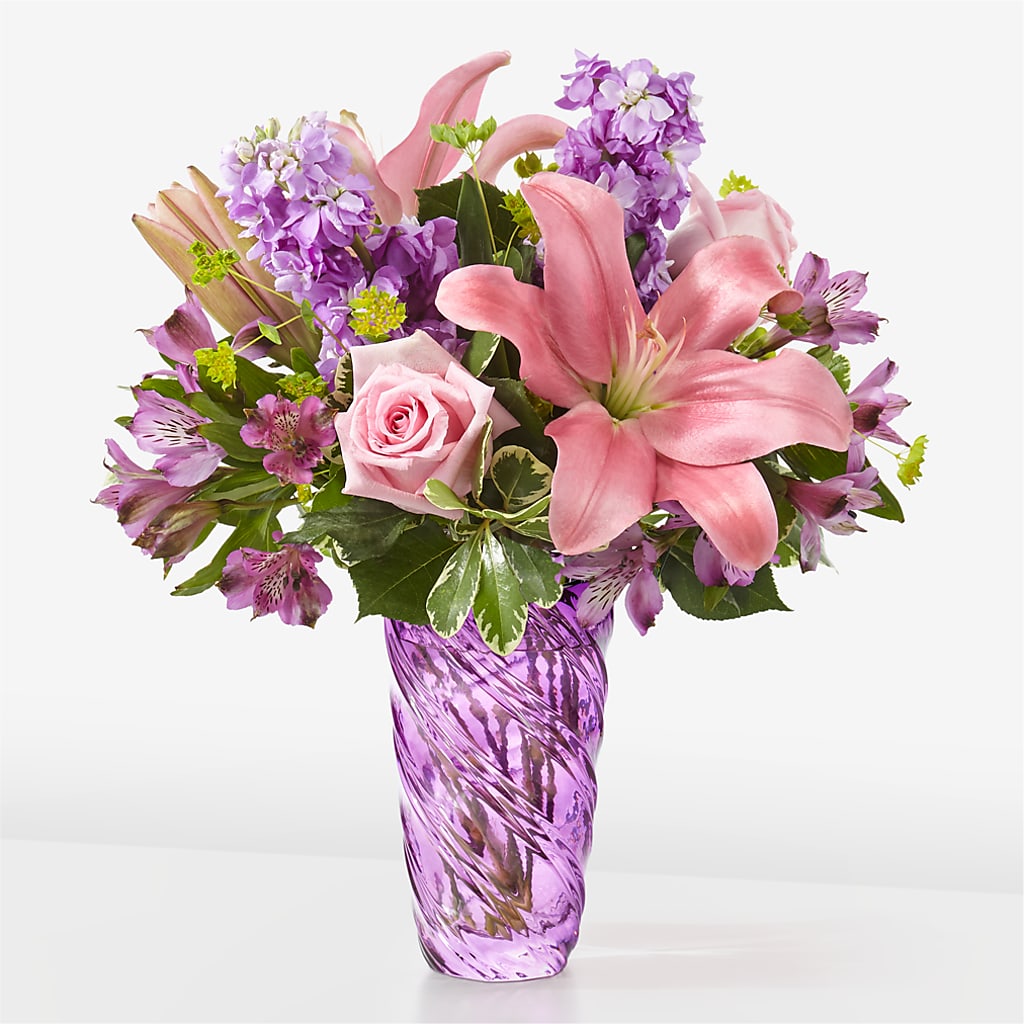 Precious Petals Bouquet with Luxe Swirl Vase – Ridge Florist Inc, Sebring FL